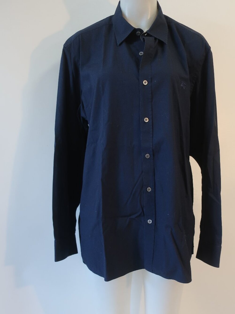 Mens Burberry Navy Blue (Item-431) Nova Check Cuffs Collar Button-Up Shirt XXL